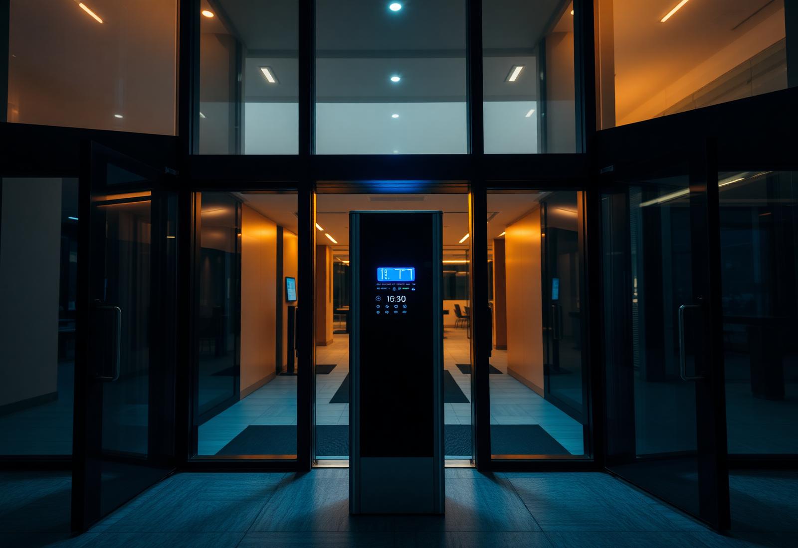 Modern office entrance with electronic access control